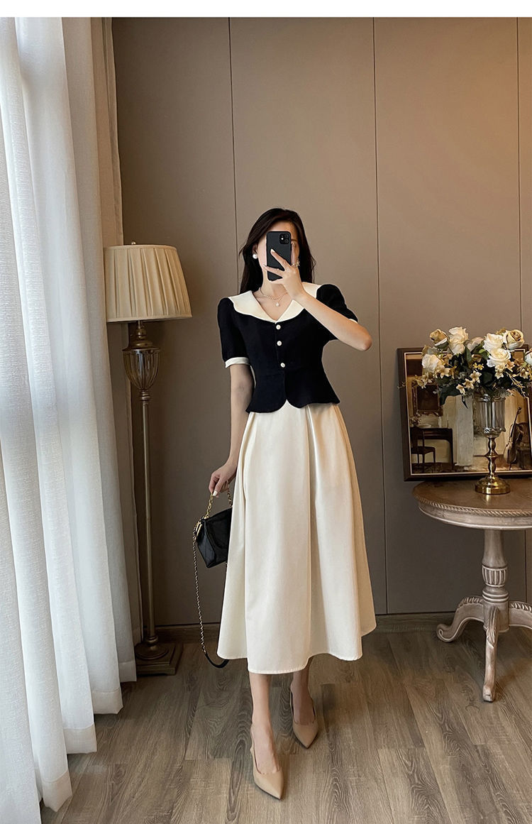 French Retro Polyester Top Two-piece Dress - Image 8