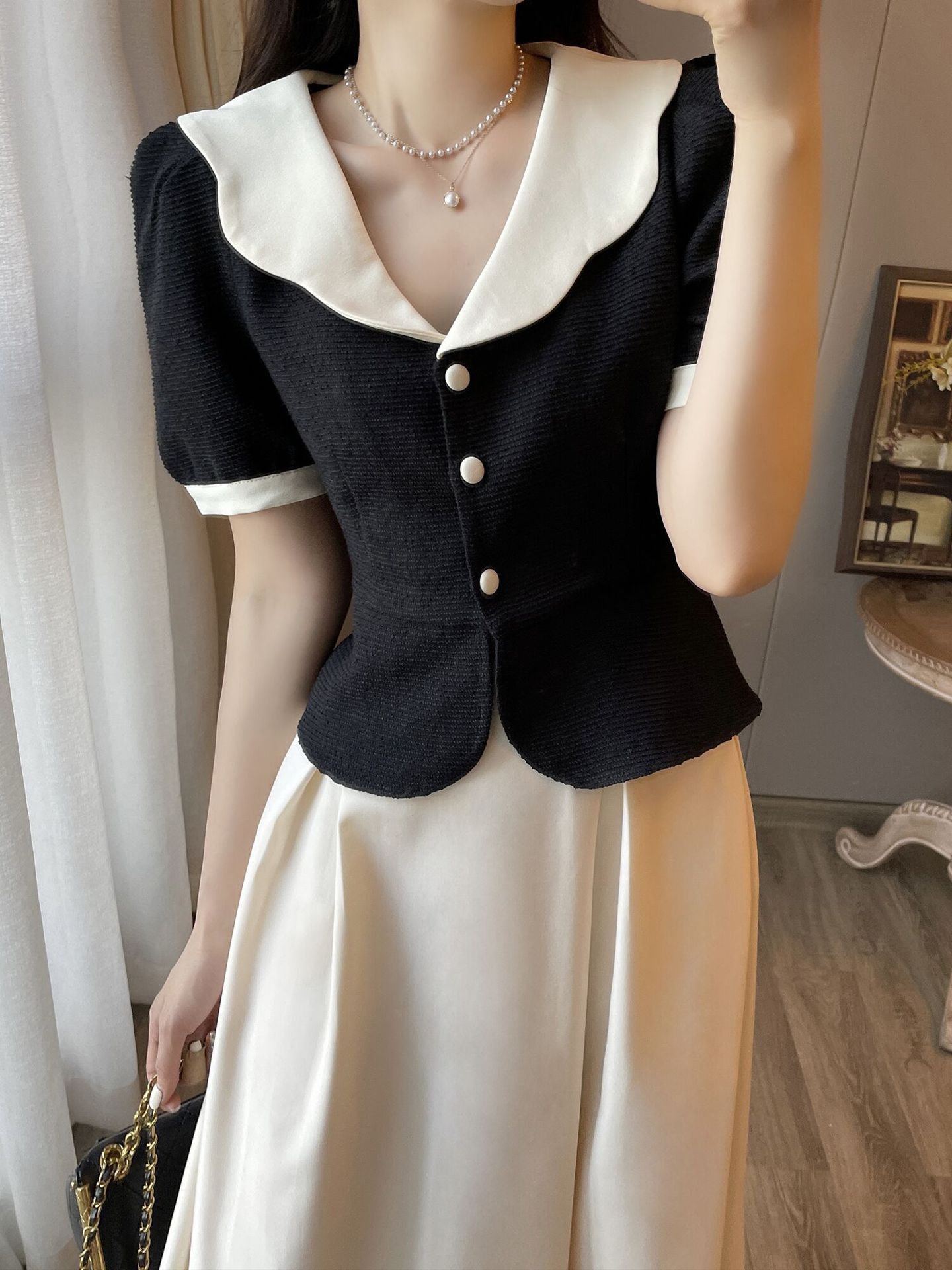 French Retro Polyester Top Two-piece Dress - Image 9