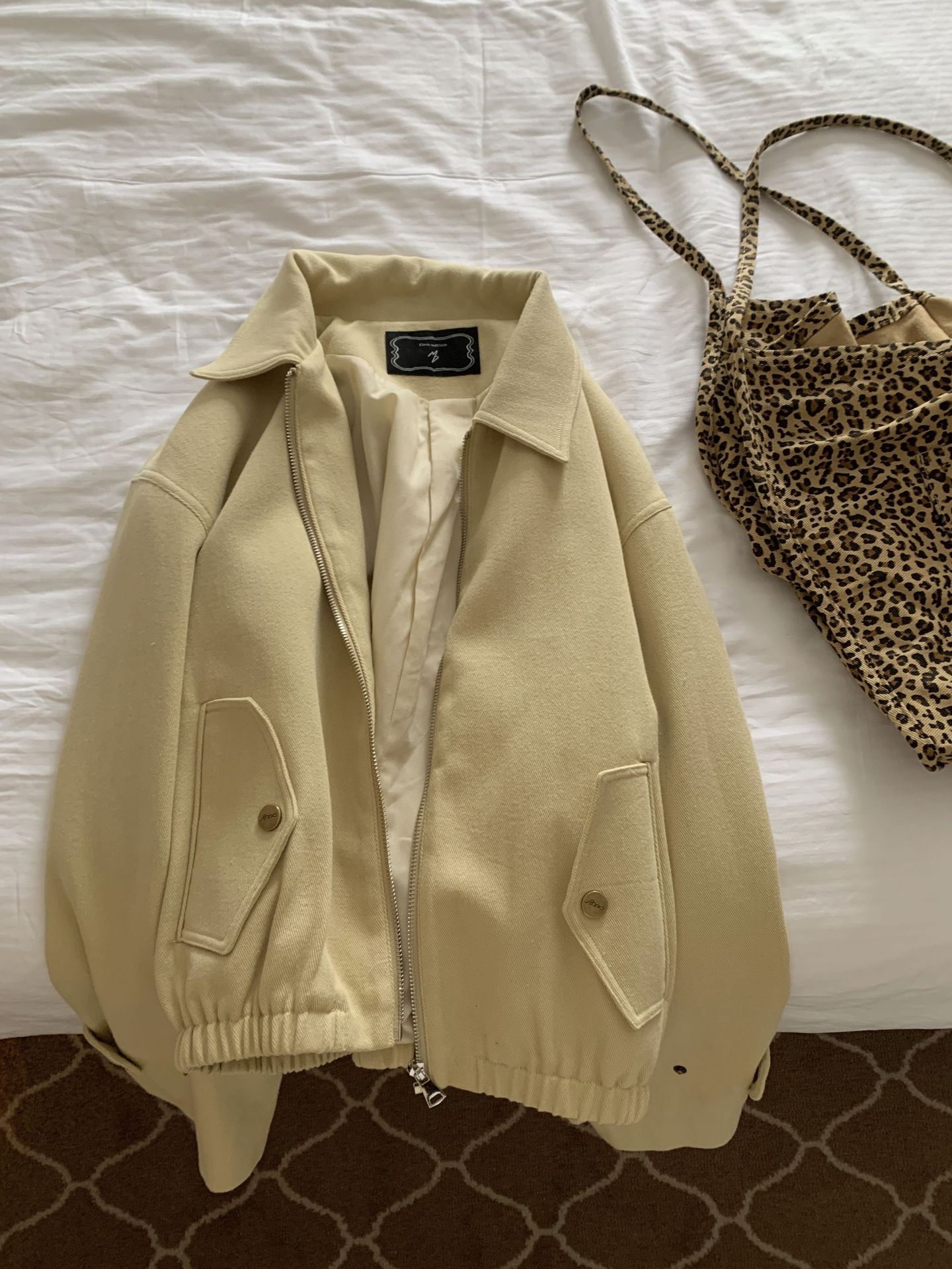 Casual Solid Color Lapel Long Sleeve Loose Slimming Zipper Coat - Image 6