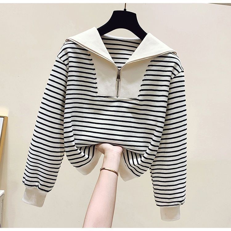 Sports Suit Spring Striped Sailor Collar Zipper Sweater - Image 5