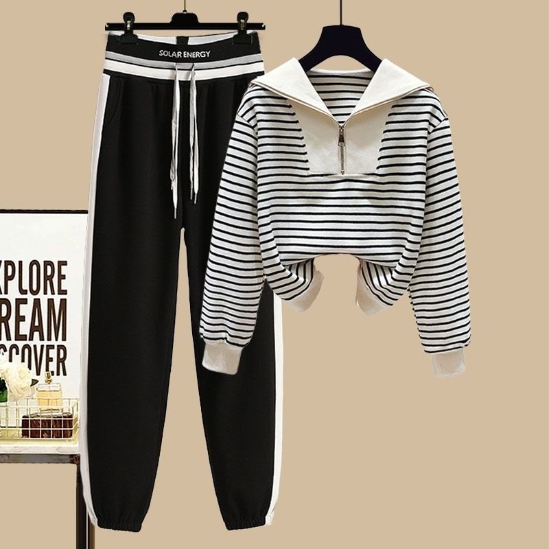 Sports Suit Spring Striped Sailor Collar Zipper Sweater - Image 7