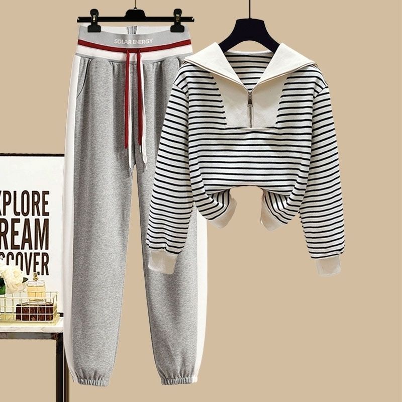 Sports Suit Spring Striped Sailor Collar Zipper Sweater - Image 9