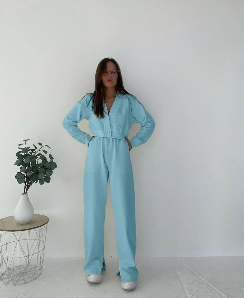 Solid Color Cardigan Long-sleeved Sweater Trousers Suit - Image 6