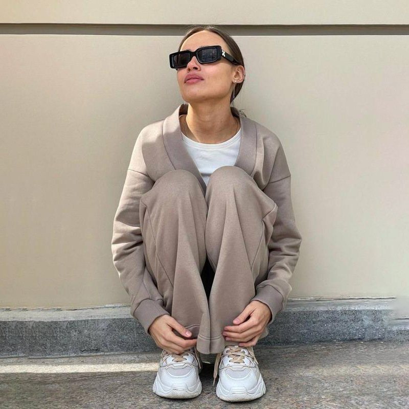 Solid Color Cardigan Long-sleeved Sweater Trousers Suit - Image 10