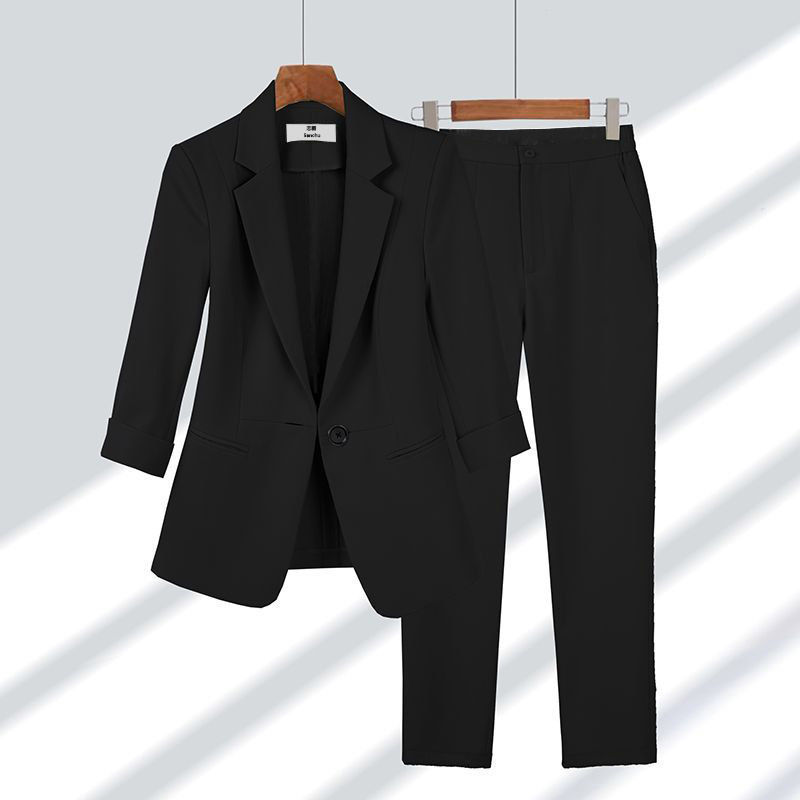 2pcs Casual Blazer Set Solid Color Lapel Single-breasted Jacket And Zipper Straight Pants Women's Office Business Suit - Image 2