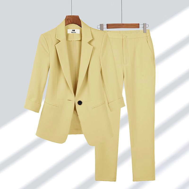 2pcs Casual Blazer Set Solid Color Lapel Single-breasted Jacket And Zipper Straight Pants Women's Office Business Suit - Image 3