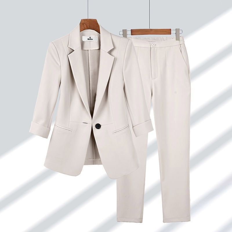 2pcs Casual Blazer Set Solid Color Lapel Single-breasted Jacket And Zipper Straight Pants Women's Office Business Suit - Image 6