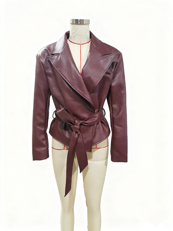 Women's Motorcycle Cool Strapped Temperament Leather Jacket - Image 6