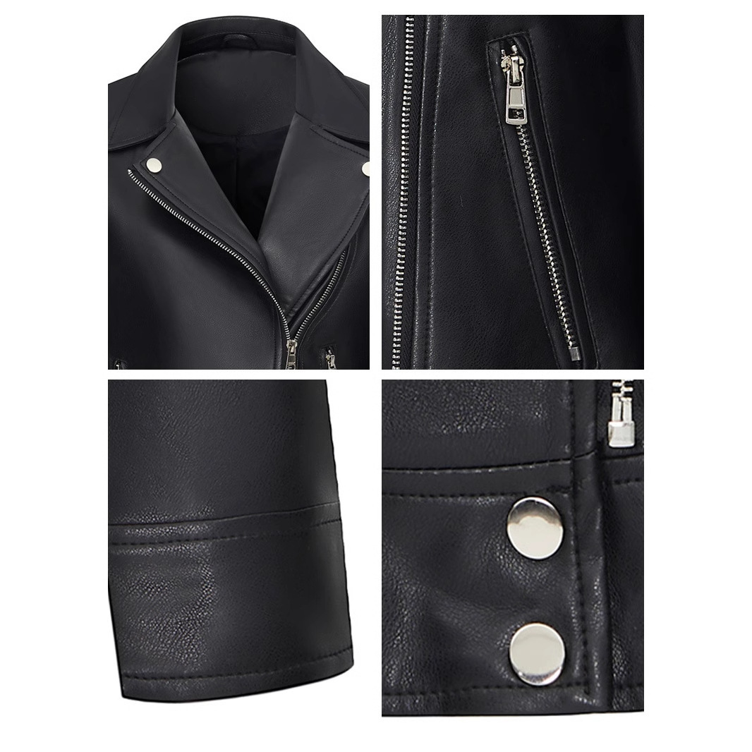 Women's Short Leather Jacket With A Turn-down Collar - Image 4