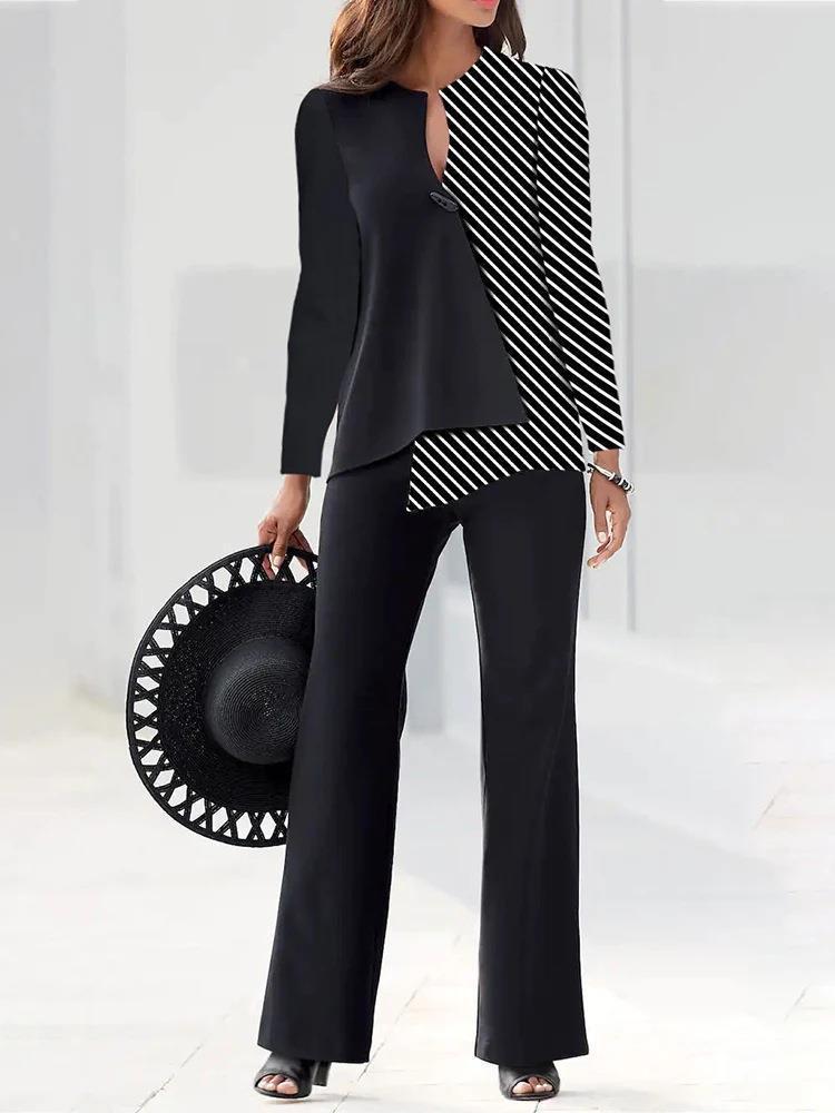 Women's Fashion Temperament Color Matching Loose Trousers Two-piece Suit - Image 6