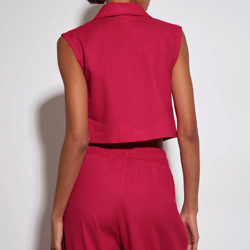 Vest High Waist Wide Leg Pants Suit Solid Color - Image 3