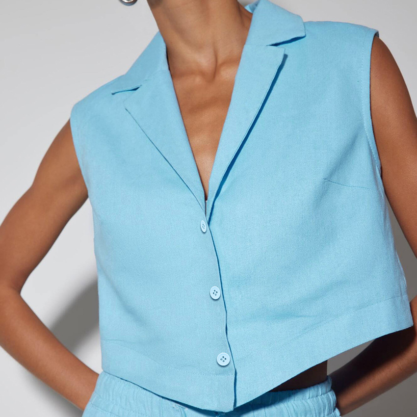 Vest High Waist Wide Leg Pants Suit Solid Color - Image 6