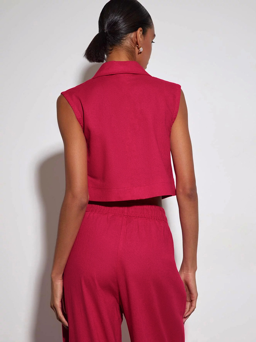 Vest High Waist Wide Leg Pants Suit Solid Color - Image 7