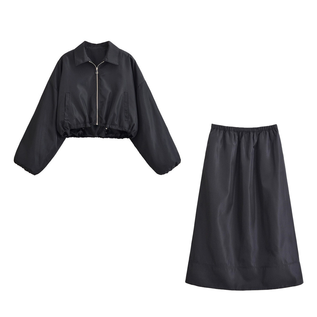 New Autumn Versatile Minimalist Short Jacket With A Turn-down Collar And Skirt - Image 3
