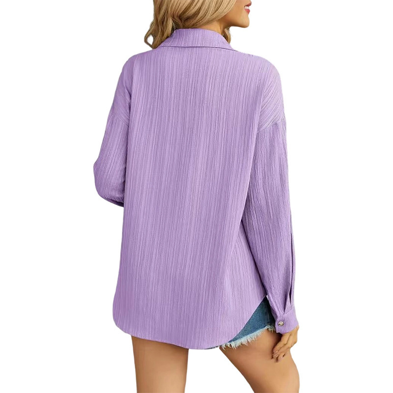 Single-breasted Solid Color Casual Loose Long-sleeved Shirt - Image 4