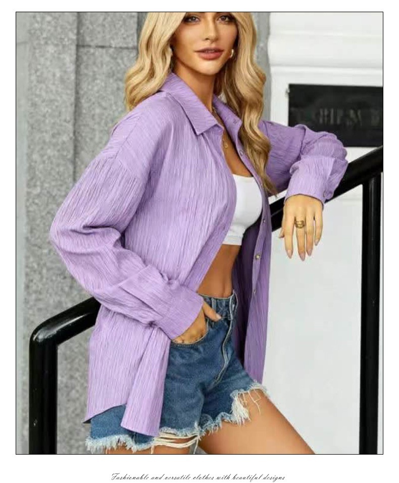 Single-breasted Solid Color Casual Loose Long-sleeved Shirt - Image 5