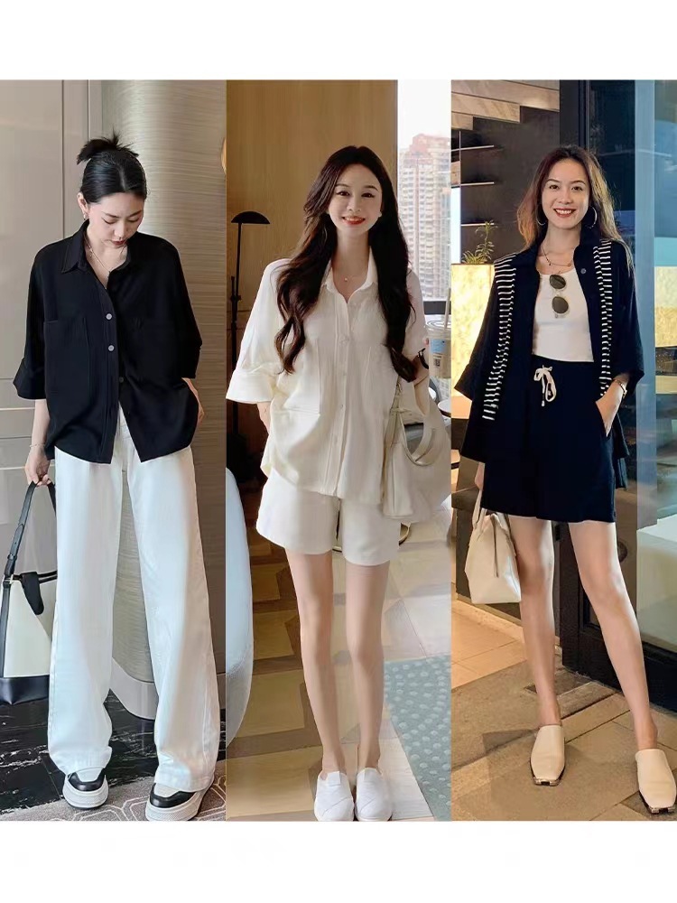 Cotton Large Pocket Shirt With Elastic Waist And Wide Leg Shorts - Image 9