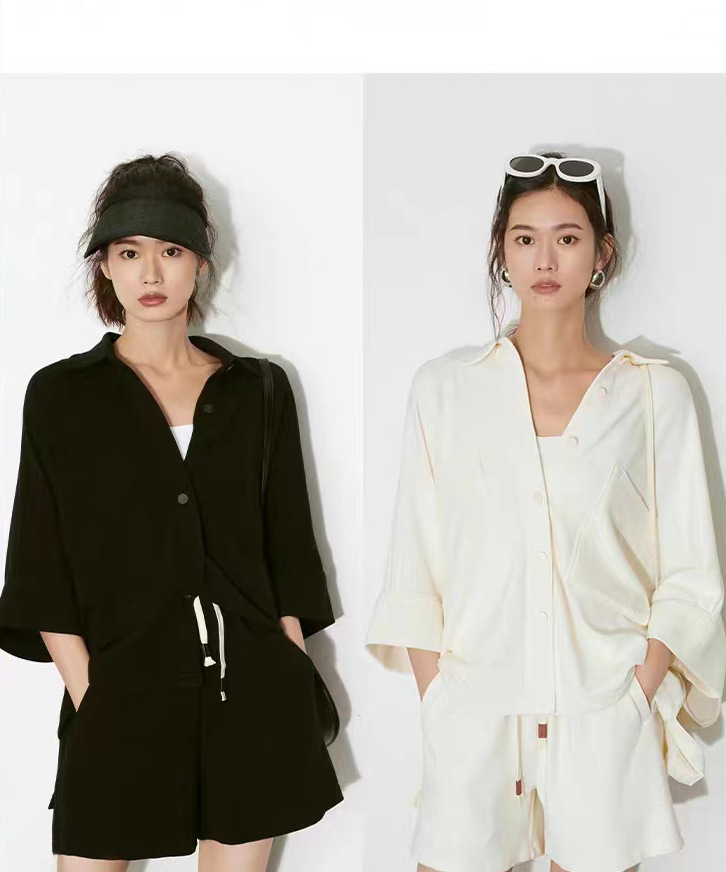 Cotton Large Pocket Shirt With Elastic Waist And Wide Leg Shorts - Image 10