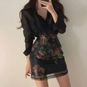 Sun Protection Shirt High Waist Color Printing Chiffon Skirt