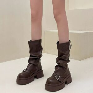 Trendy Retro Handsome Locomotive Thick Bottom Boots Female