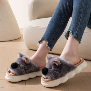 Linen Slippers For Women, Indoor Home Thick Sole Cartoon