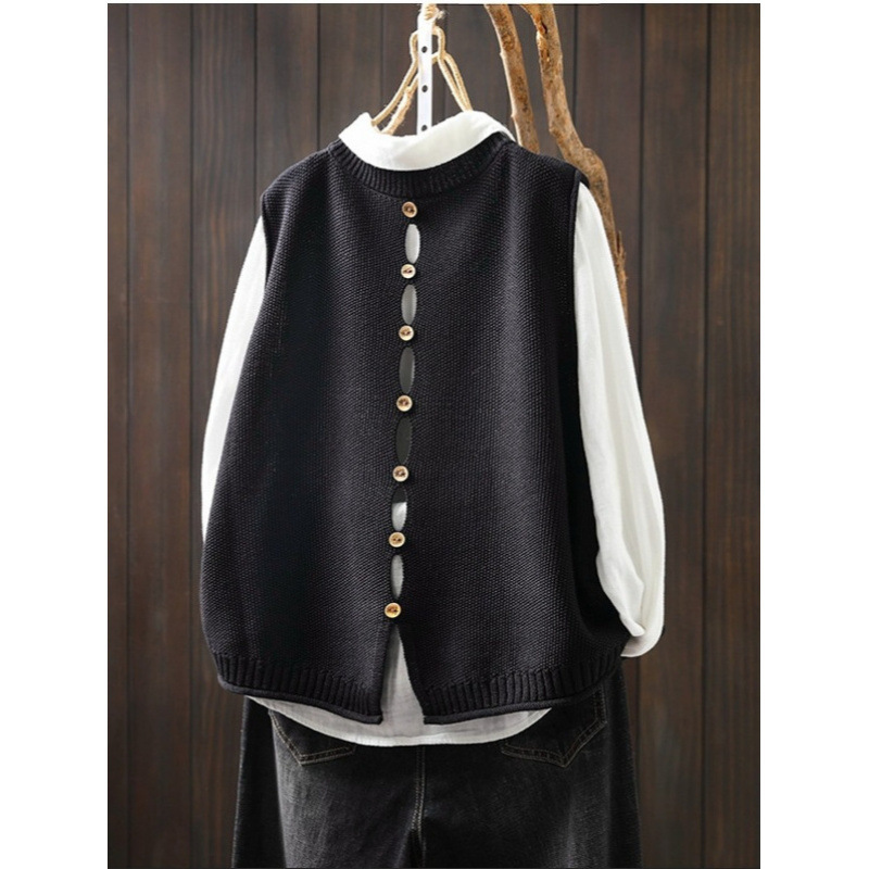 Back Buttoned Cotton Thread Knitted Vest Women - Image 2