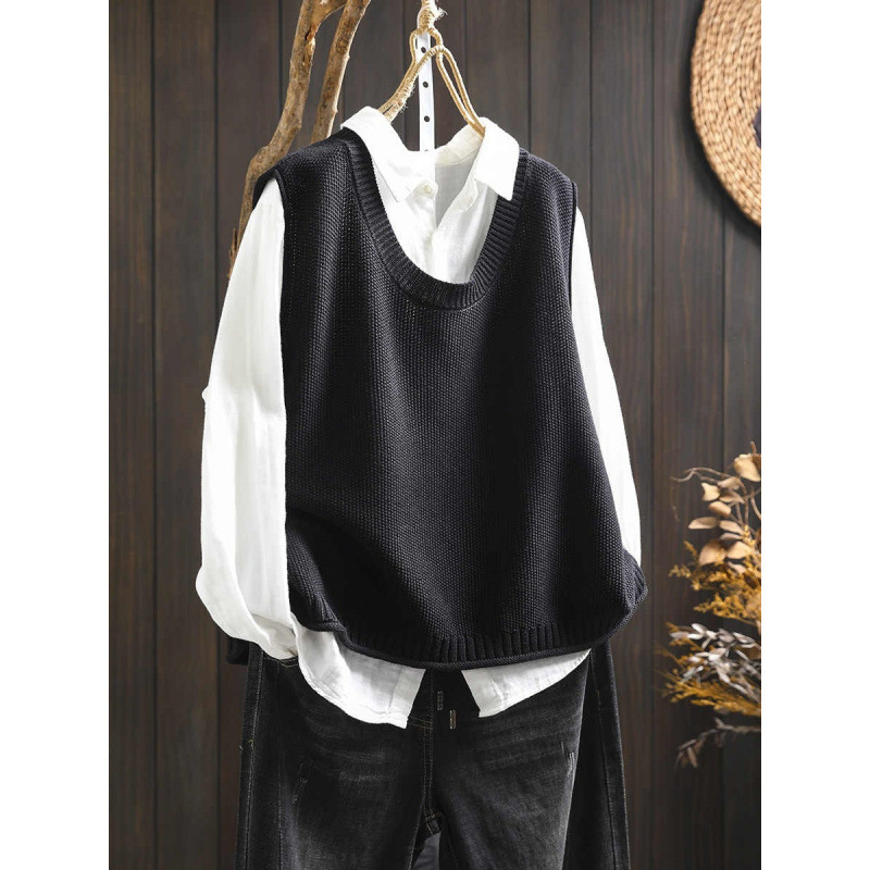 Back Buttoned Cotton Thread Knitted Vest Women - Image 3