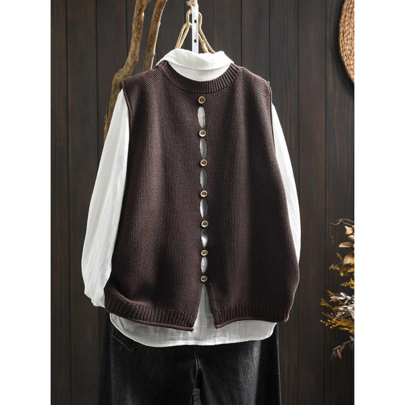 Back Buttoned Cotton Thread Knitted Vest Women - Image 5