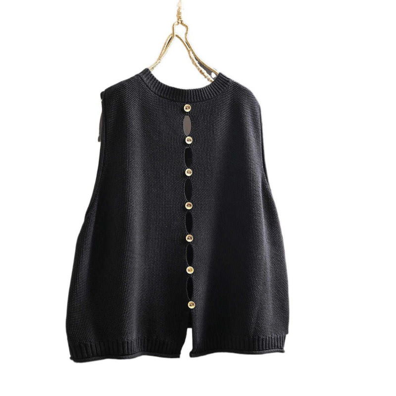 Back Buttoned Cotton Thread Knitted Vest Women - Image 6