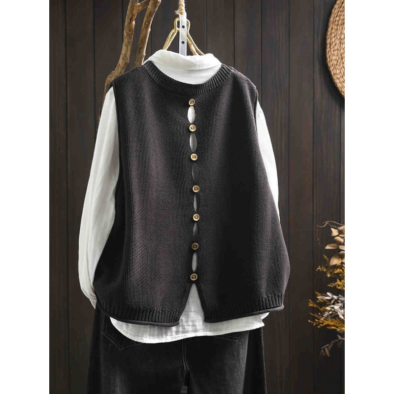 Back Buttoned Cotton Thread Knitted Vest Women - Image 10