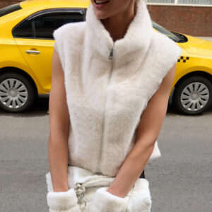 Faux Fur Stand Collar Sleeveless Top Cardigan Solid Color Zipper Vest Women's Vest