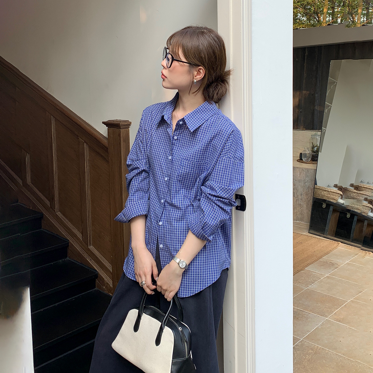 Women's Casual Long-sleeve Plaid Shirt Loose - Image 3