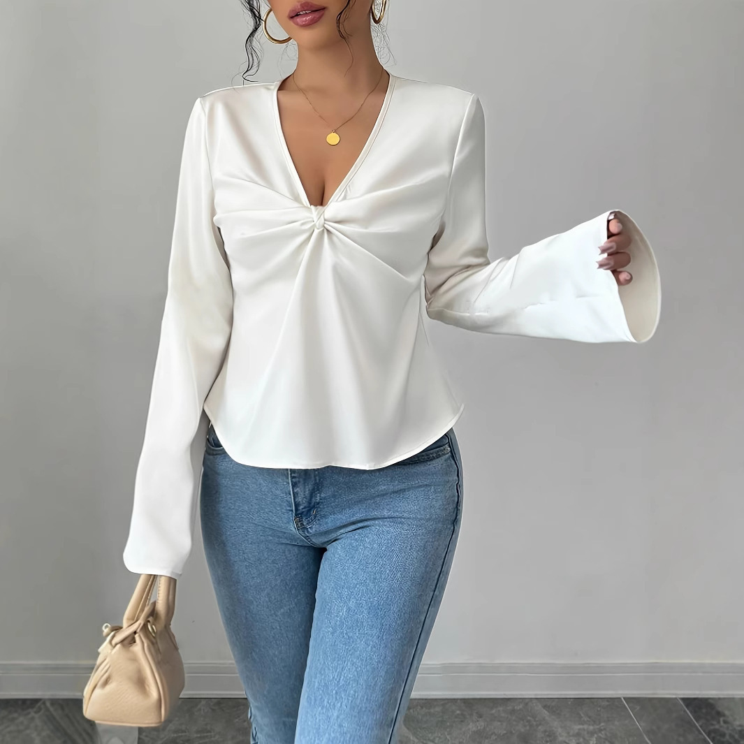 French Niche Design Twisted Satin Texture Shirt