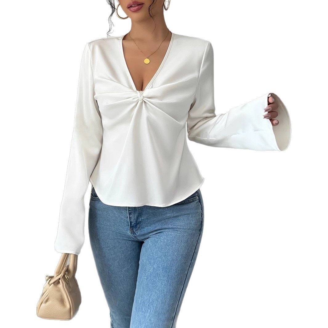 French Niche Design Twisted Satin Texture Shirt - Image 2