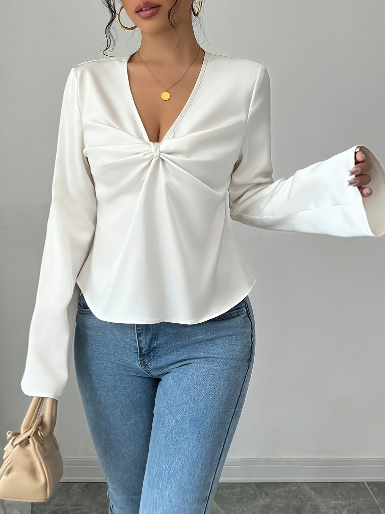 French Niche Design Twisted Satin Texture Shirt - Image 3