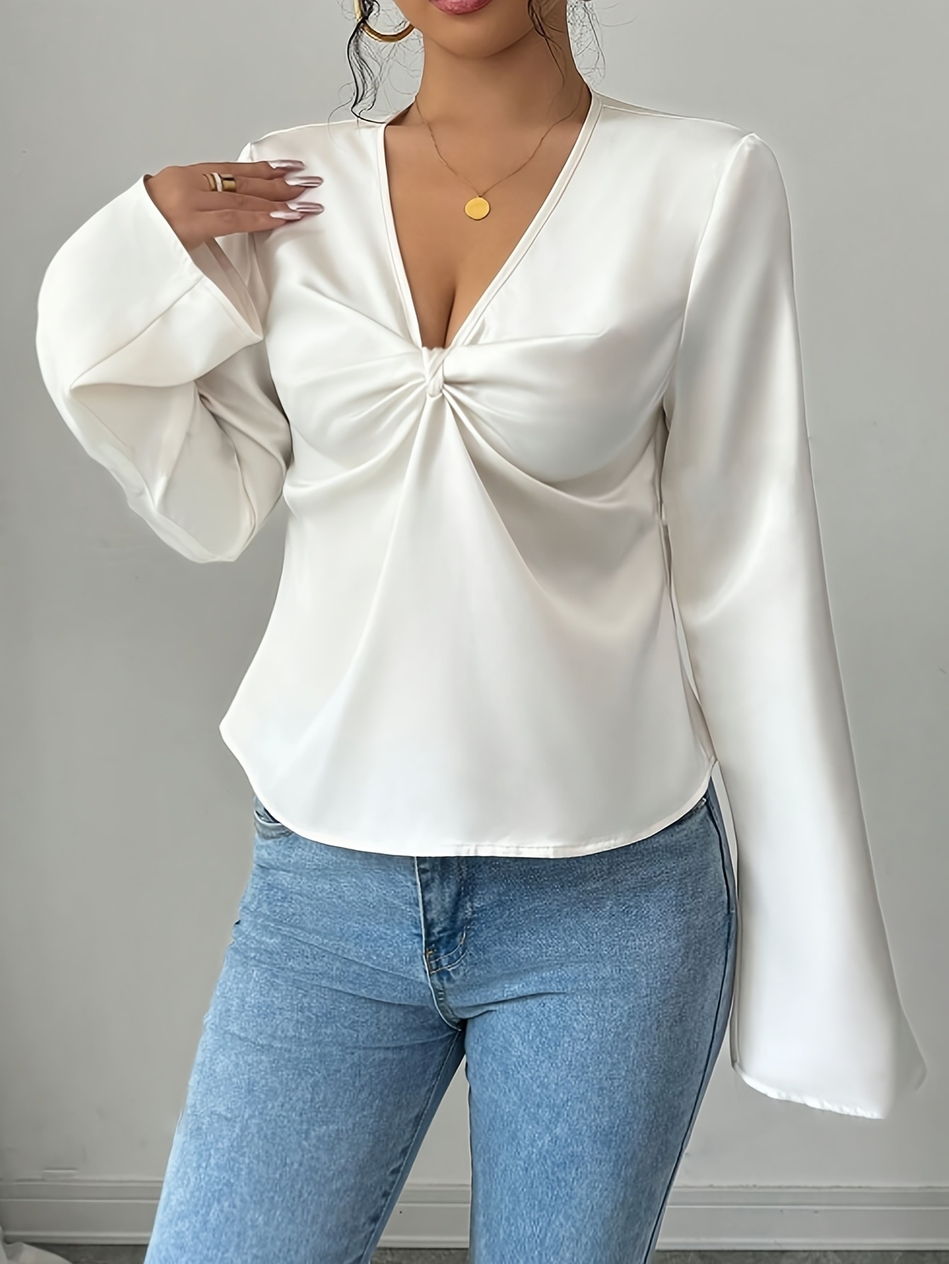 French Niche Design Twisted Satin Texture Shirt - Image 5