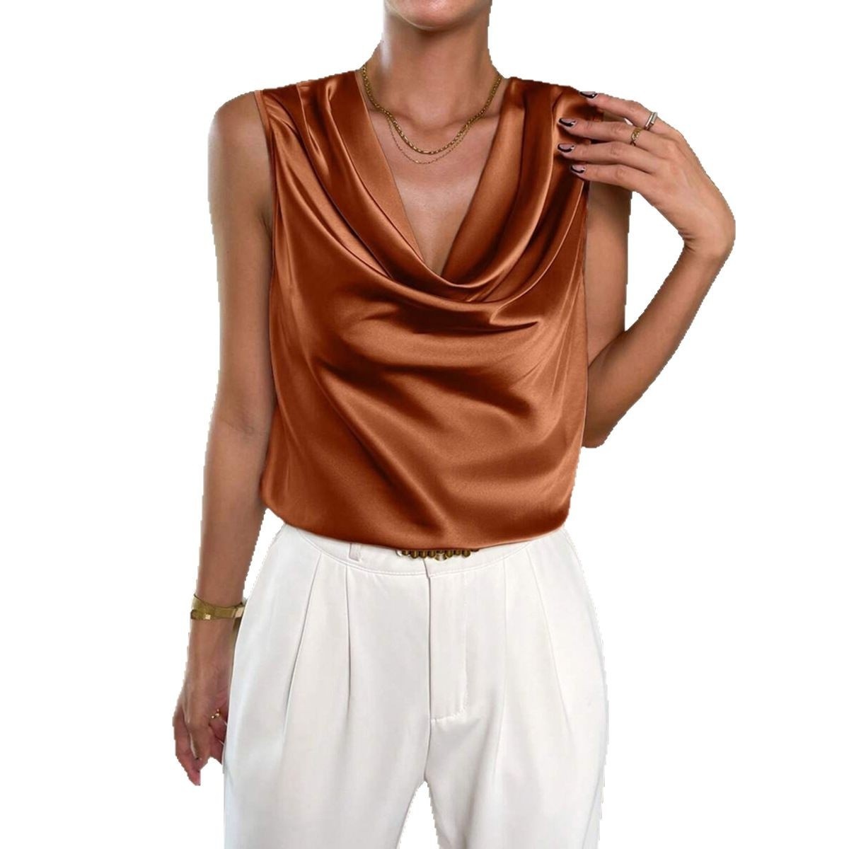 Sleeveless Satin-like Silk Blouse For Spring And Summer - Image 5