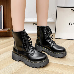 Versatile Lace-up Martin Boots With Thick Heels