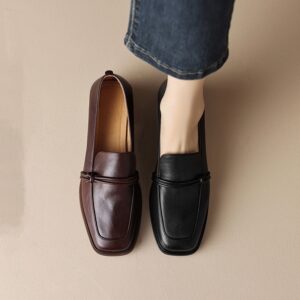 Retro Minimalist Design Womens Mid Heel Leather Shoes