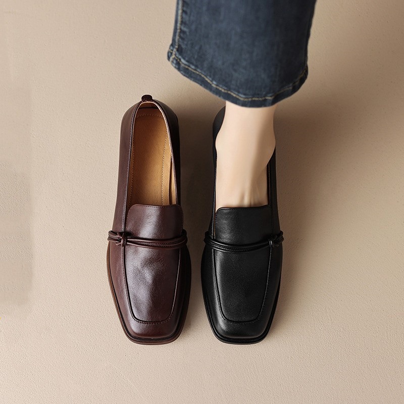 Retro Minimalist Design Womens Mid Heel Leather Shoes