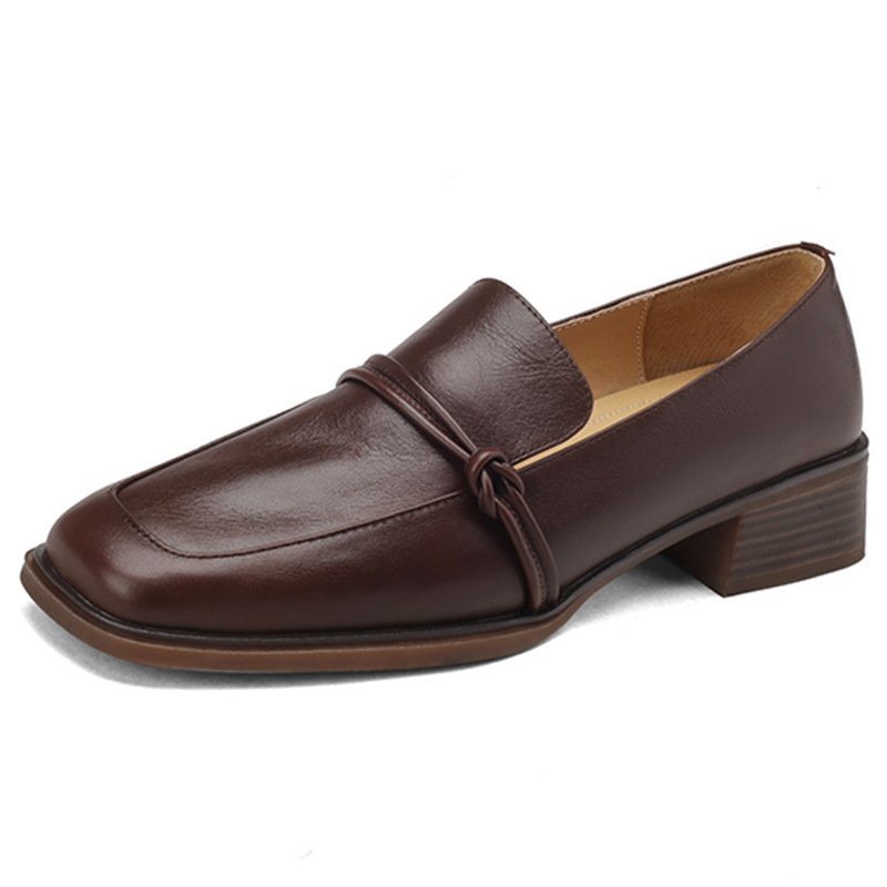 Retro Minimalist Design Womens Mid Heel Leather Shoes - Image 5