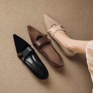 French-style Vintage Pointed-toe Low-cut Womens Flats
