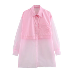 Spring Women's Long-sleeved Sheer Tulle Patchwork Loose-fit Blouse