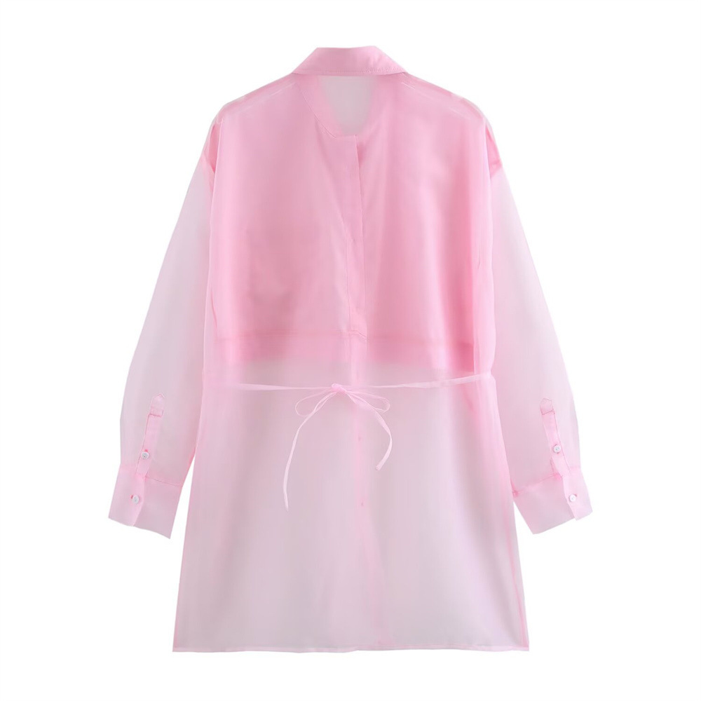 Spring Women's Long-sleeved Sheer Tulle Patchwork Loose-fit Blouse - Image 2