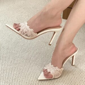 Pointed-toe Stiletto Heel Lace Slippers