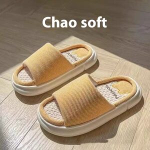 Open Toe Linen Slippers Thick Bottom Home Indoor