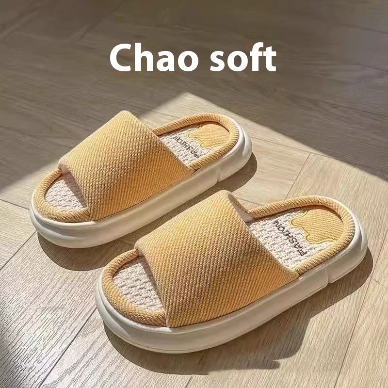Open Toe Linen Slippers Thick Bottom Home Indoor