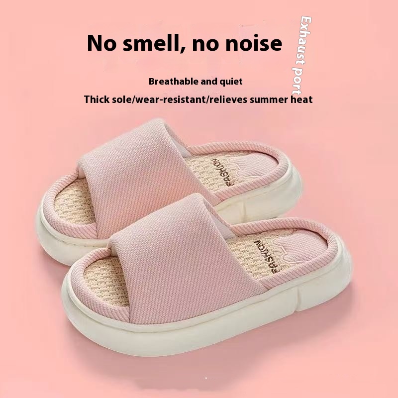 Open Toe Linen Slippers Thick Bottom Home Indoor - Image 3