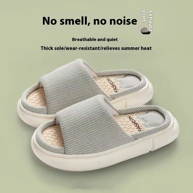 Open Toe Linen Slippers Thick Bottom Home Indoor - Image 4