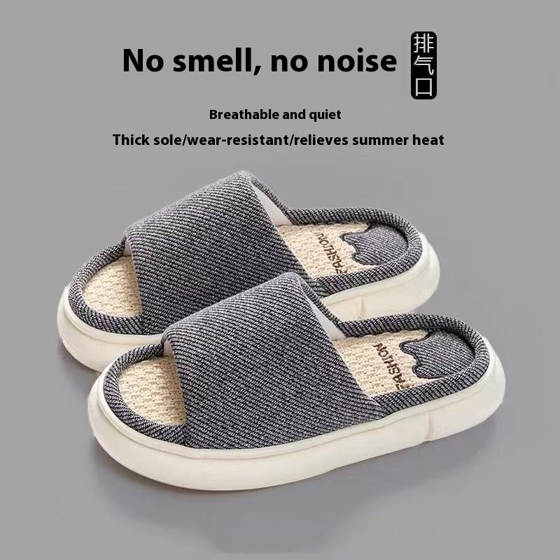 Open Toe Linen Slippers Thick Bottom Home Indoor - Image 6